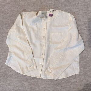 Vintage Eddie Bauer Ivory Off White Linen Long Sleeve Button Up